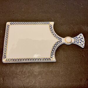 22K Gold Cobalt Net Cheese Plate Cutting Board Trivet Russian Lomonosov Vtg Blue